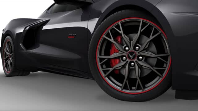 2023 C8 Corvette 70th Anniversary Wheel Set - Midnight Grey with Red Pinstripe (Q9A) - Installed