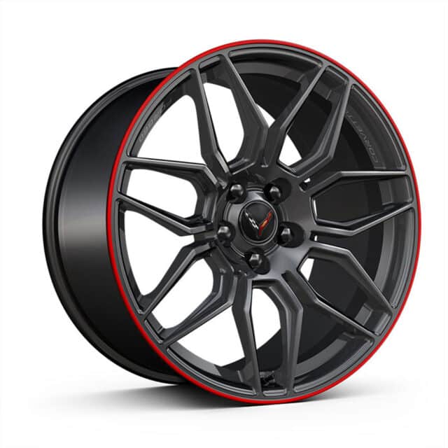 2023 C8 Z06 Corvette Spider Wheel Set - Satin Graphite with Red Pinstripe