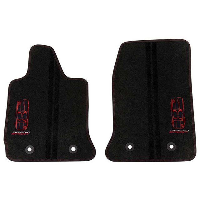 GM C7 Corvette Grand Sport front floor mats - black w/red stitching - 23384151