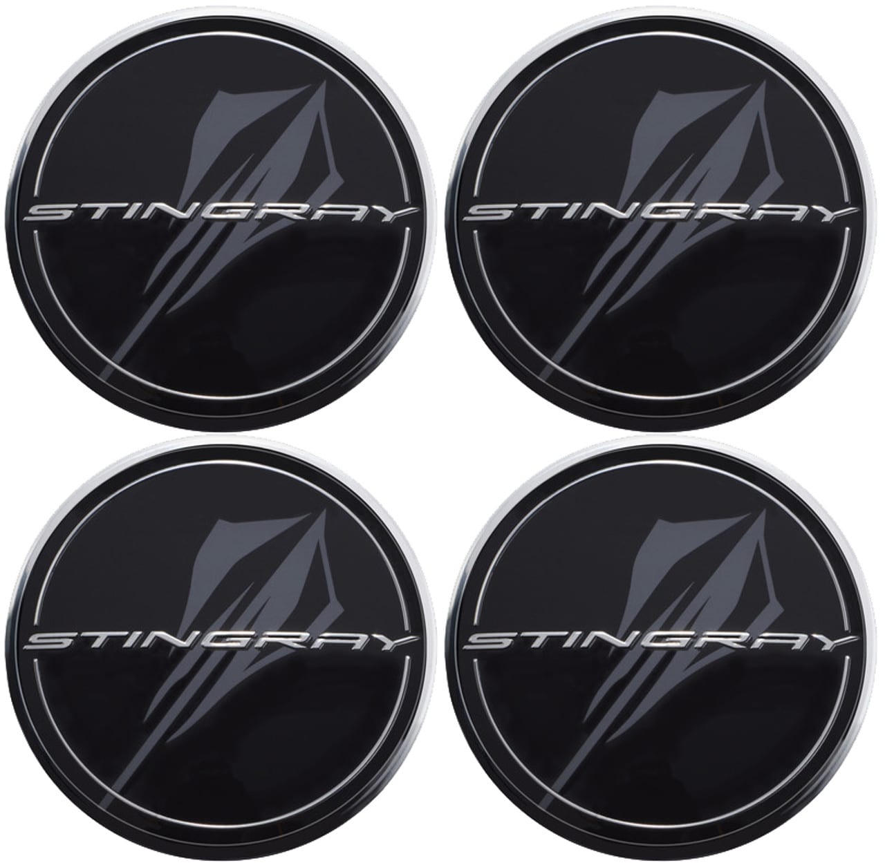 GM C8 Corvette Center Caps - Black w Stingray Logo