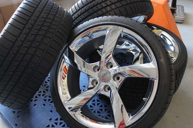 GM C7 5 Spoke Torque Corvette Chrome Wheel Tire Package