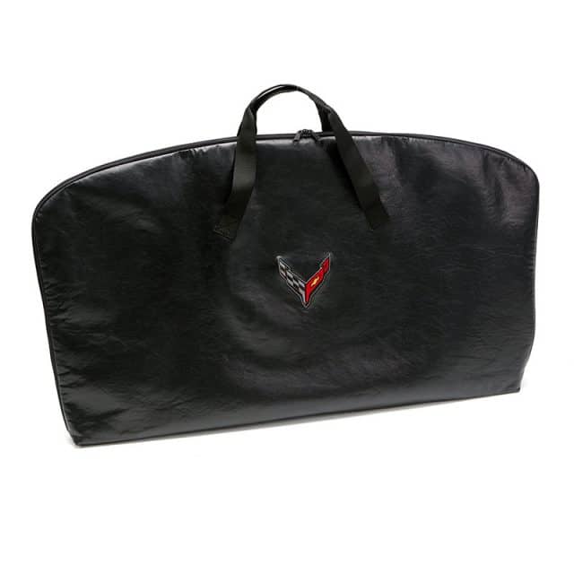 C8 Corvette roof panel storage bag with crossed flags logo.