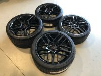 GM C8 GT Gloss Black Corvette Wheel & Michelin Tire Package - Angle View