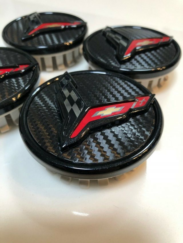 GM C8 Open Spoke Gloss Black Corvette Wheel & Michelin Tire Package - Center Cap View